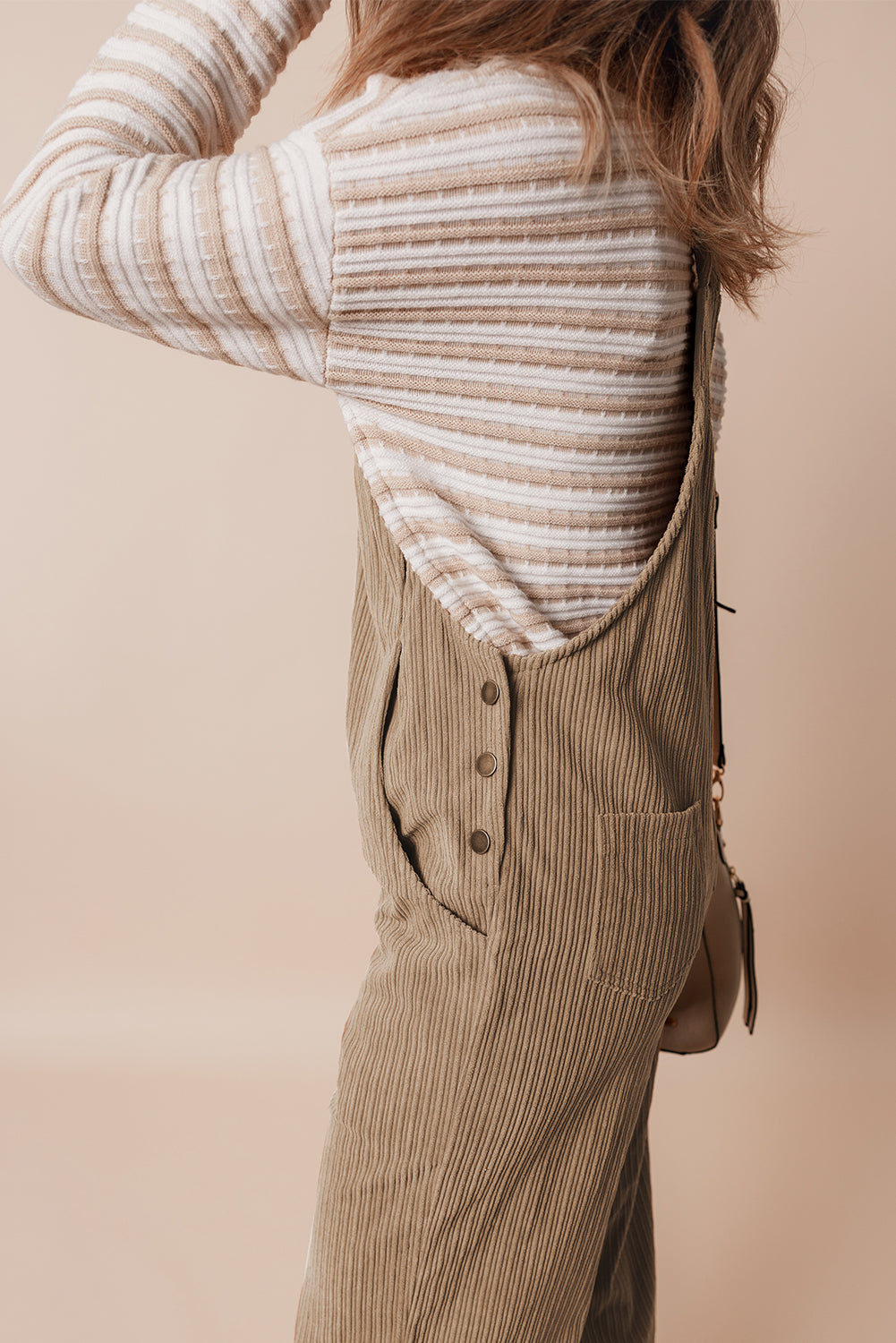 Khaki Morn Solid Pocketed Loose Fit Corduroy Overall