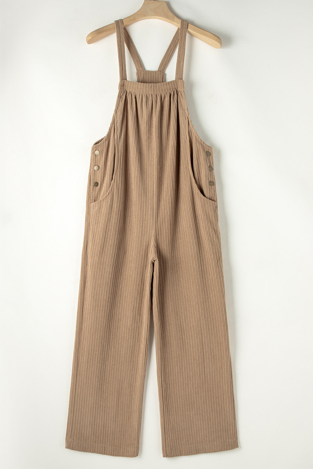 Khaki Morn Solid Pocketed Loose Fit Corduroy Overall