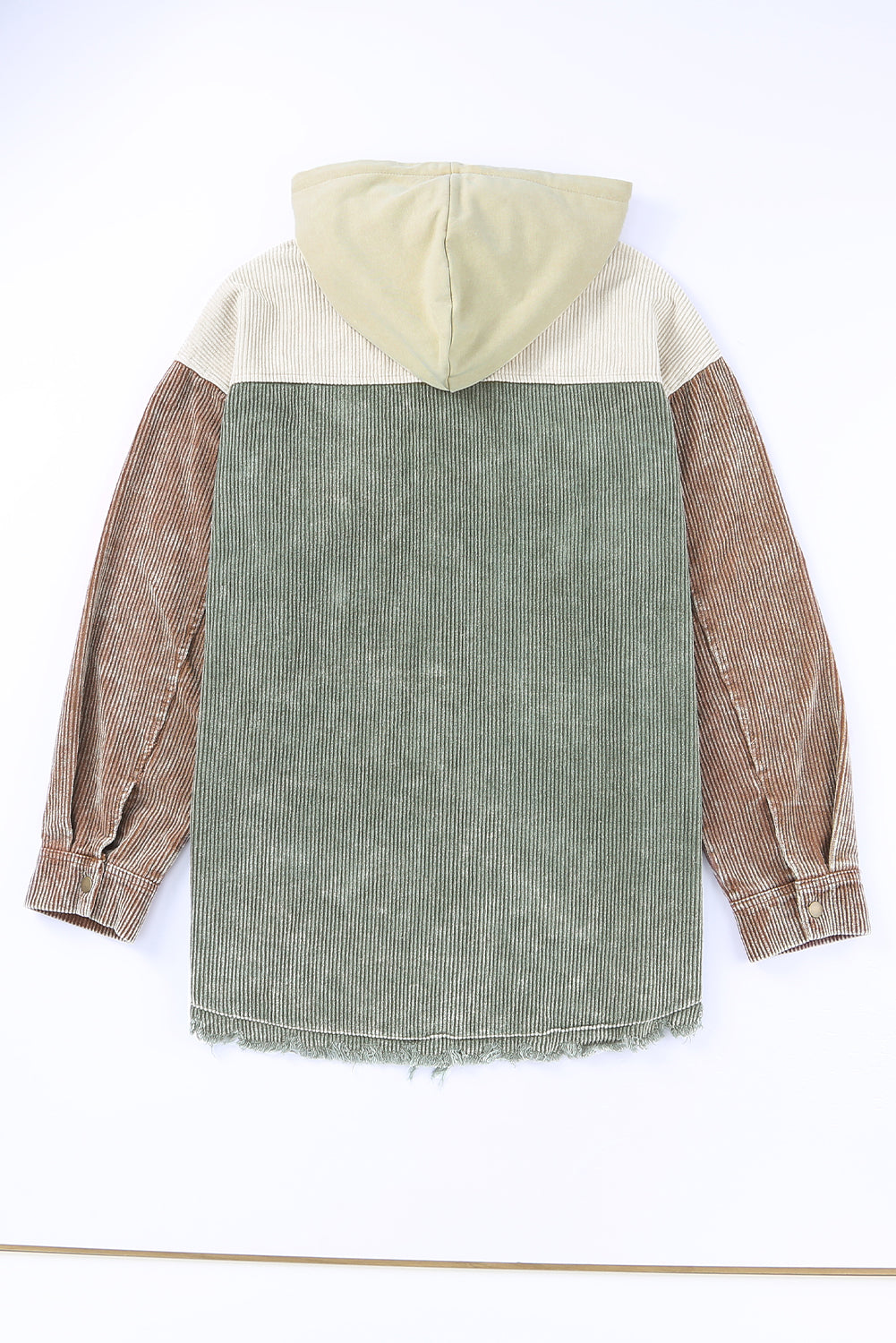 Green Color Block Button Down Hooded Corduroy Jacket