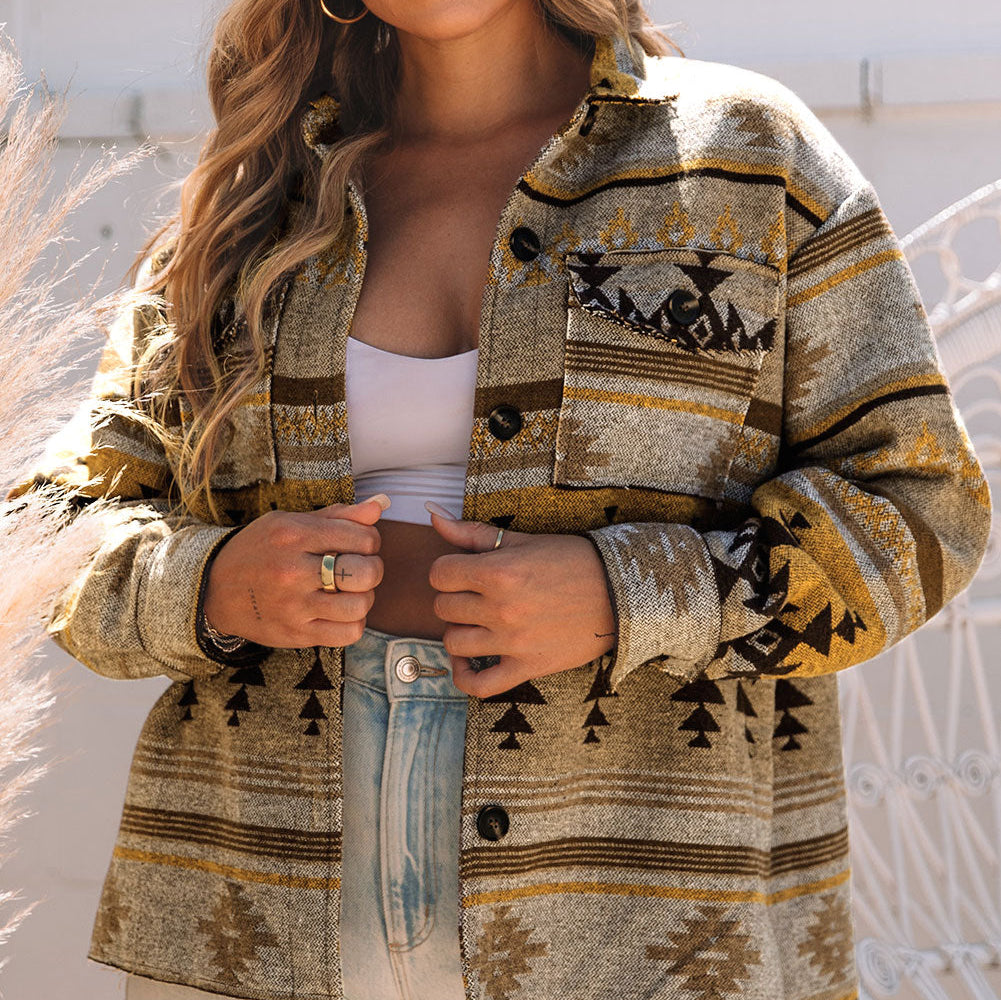 Brown Western Aztec Print Jacket
