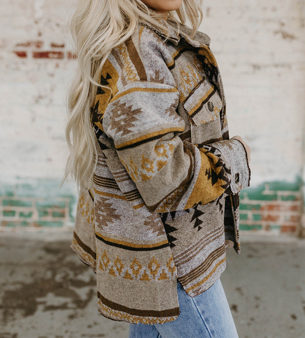 Brown Western Aztec Print Jacket