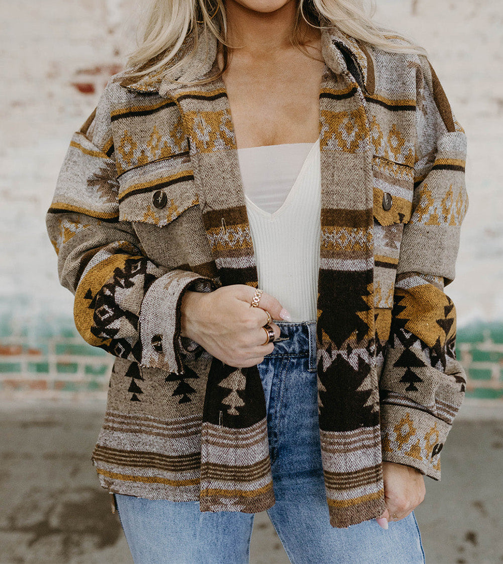 Brown Western Aztec Print Jacket