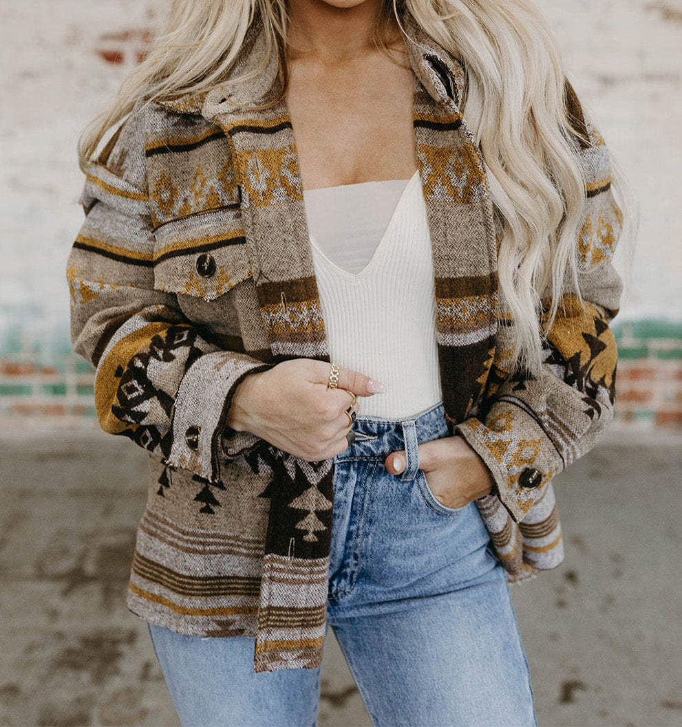 Brown Western Aztec Print Jacket