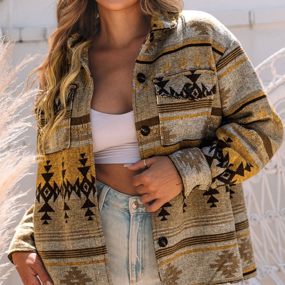 Brown Western Aztec Print Jacket
