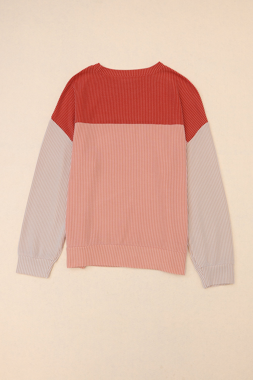 Red Color Block Long Sleeve Ribbed Loose Top