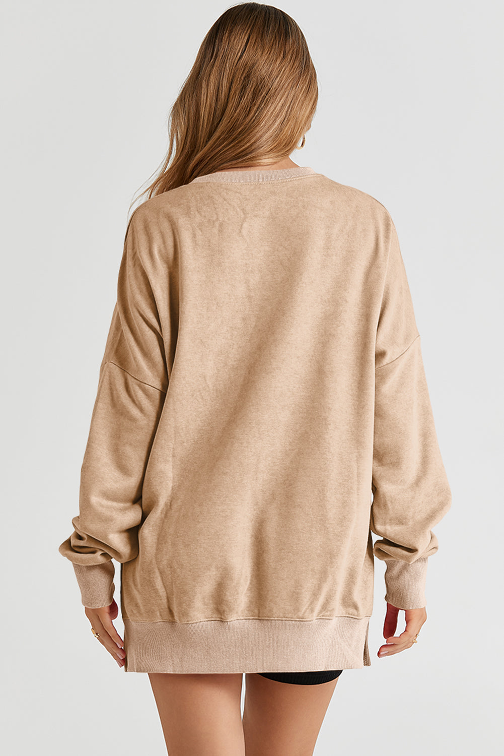 Khaki Drop Shoulder Ribbed Trim Oversized Sweatshirt