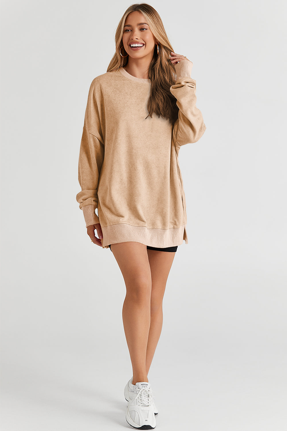 Khaki Drop Shoulder Ribbed Trim Oversized Sweatshirt