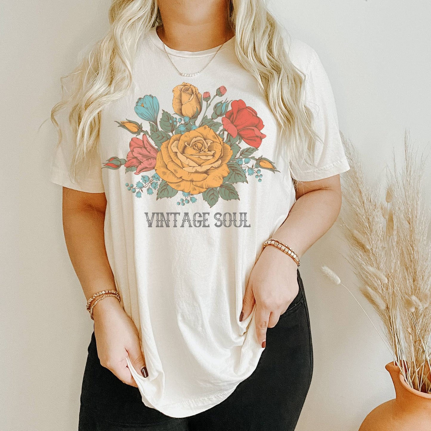 Vintage Soul Floral Retro Graphic Tees Botanical Women's Tee