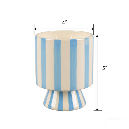 13 oz Blue Stripe Pedestal Ceramic Candle – Resort