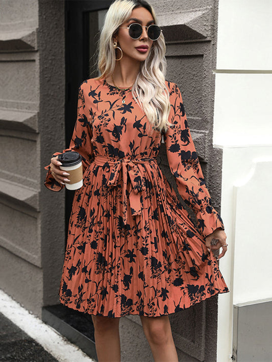 Floral V-neck long-sleeved printed dress